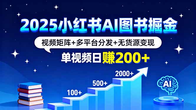 2025小红书AI图书掘金，视频矩阵+多平台分发+无货源变现，单视频日赚200+-HEIXMI（中国站）