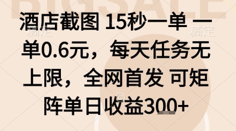 酒店截图项目，15秒一单，一单0.6米，每天任务无上限，全网首发可矩阵单日收益3张+【揭秘】-HEIXMI（中国站）