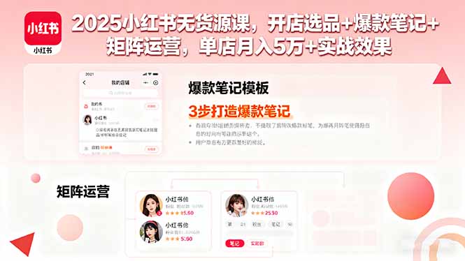 2025小红书无货源课，开店选品+爆款笔记+矩阵运营，单店月入5万+实战效果-HEIXMI（中国站）