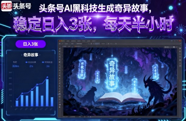 头条号AI黑科技生成奇异故事，稳定日入3张，每天半小时-HEIXMI（中国站）