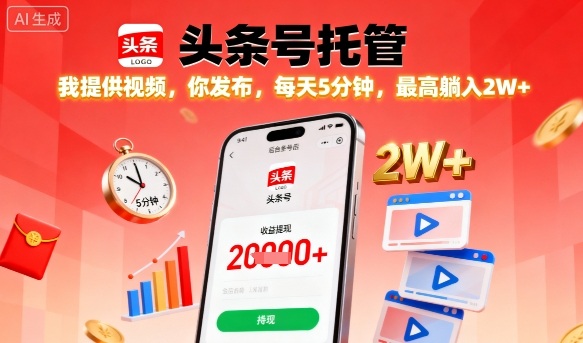 【头条号托管】我提供视频，你发布，每天5分钟，最高躺入2W+【揭秘】-HEIXMI（中国站）