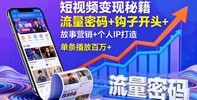 短视频变现秘籍，流量密码+钩子开头+故事营销+个人IP打造，单条播放百万+-HEIXMI（中国站）