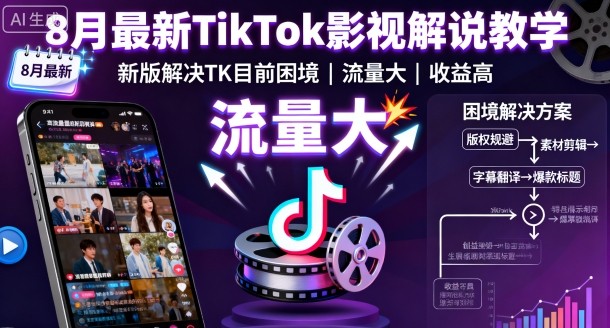8月最新TikTok影视解说教学，新版解决TK目前困境，流量大，收益高-HEIXMI（中国站）