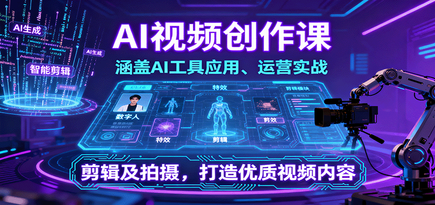 AI视频创作课，涵盖AI工具应用、运营实战、剪辑及拍摄，打造优质视频内容-HEIXMI（中国站）