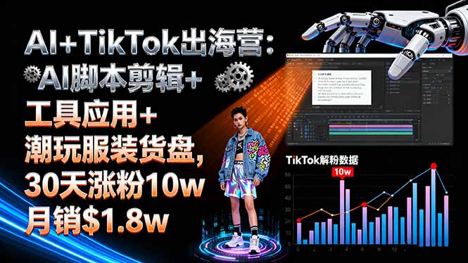 AI+TikTok出海营:AI脚本剪辑+工具应用+潮玩服装货盘,30天涨粉10w月销$1.8w-HEIXMI（中国站）