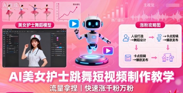 AI美女护士跳舞短视频制作教学，流量拿捏，快速涨千粉万粉【提示词+视频教程】-HEIXMI（中国站）