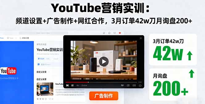 YouTube营销实训：频道设置+广告制作+网红合作，3月订单42w刀月询盘200+-HEIXMI（中国站）