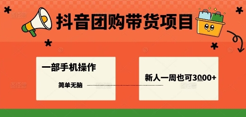 抖音团购带货项目，一部手机简单操作，一周3k+-HEIXMI（中国站）