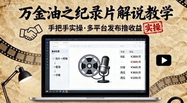 万金油之纪录片解说教学，手把手教你，完全实操，多平台发布撸收益-HEIXMI（中国站）