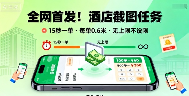 全网首发！酒店截图任务，15秒一单，每单0.6米，任务无上限不设限，矩阵操作单日3张到手【揭秘】-HEIXMI（中国站）