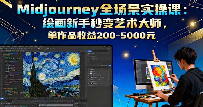 Midjourney全场景实操课：绘画新手秒变艺术大师，单作品收益200-5000元-HEIXMI（中国站）