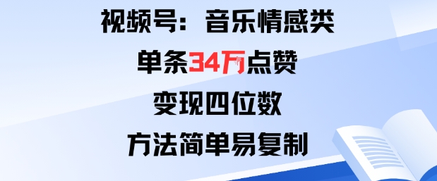 视频号分成计划新玩法：音乐情感类单条34W点赞，变现四位数，方法简单易复制-HEIXMI（中国站）