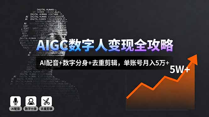 AIGC数字人变现全攻略，AI配音+数字分身+去重剪辑，单账号月入5万+-HEIXMI（中国站）