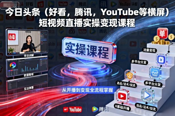 今日头条(好看，腾讯，YouTube等横屏)短视频直播实操变现课程-HEIXMI（中国站）