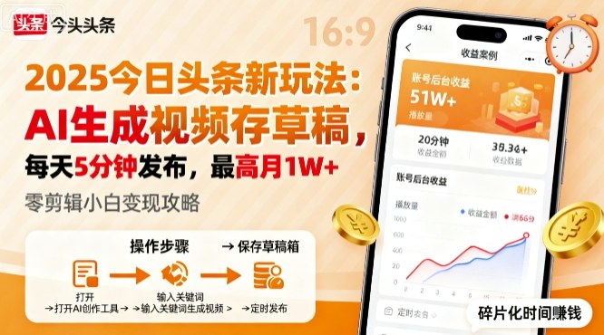 2025年今日头条躺賺新玩法，AI生成视频存草稿，每天5分钟发布，最高月1W+【揭秘】-HEIXMI（中国站）