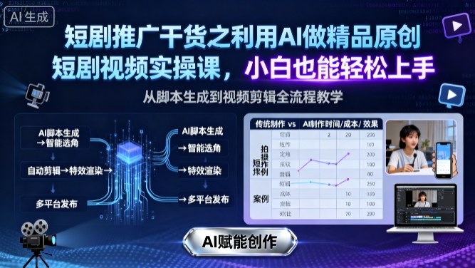 短剧推广干货之利用AI做精品原创短剧视频实操课，小白也能轻松上手-HEIXMI（中国站）