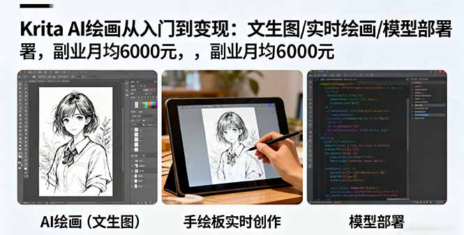Krita AI绘画从入门到变现：文生图/实时绘画/模型部署，副业月均6000元-HEIXMI（中国站）