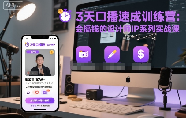 3天口播速成训练营，会搞钱的设计师IP系列实战课-HEIXMI（中国站）