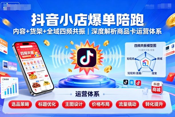 抖音小店爆单陪跑，内容＋货架＋全域四频共振，深度解析抖音商品卡运营体系(更新)-HEIXMI（中国站）