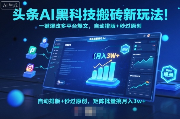 头条AI黑科技搬砖新玩法！一键爆改多平台爆文，自动排版+秒过原创，矩阵批量搞月入3w+【揭秘】-HEIXMI（中国站）