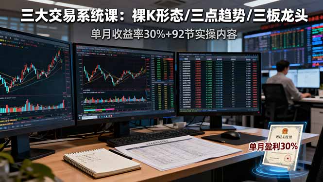 三大交易系统课：裸K形态/三点趋势/三板体系，单月收益率30%+92节实操内容-HEIXMI（中国站）