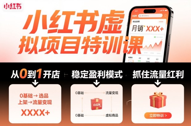 小红书虚拟项目特训课，帮你从0到1打造稳定盈利的店铺，抓住流量红利(更新9月)-HEIXMI（中国站）