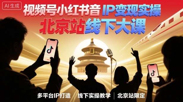 视频号小红书抖音IP变现实操北京站线下大课，40+行业短视频高变现姿势，100+IP高变现实操技术-HEIXMI（中国站）