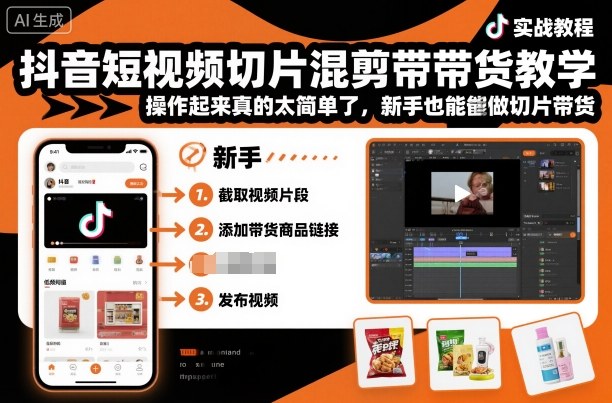 抖音短视频切片混剪带货教学，操作起来真的太简单了，新手也能做切片带货-HEIXMI（中国站）