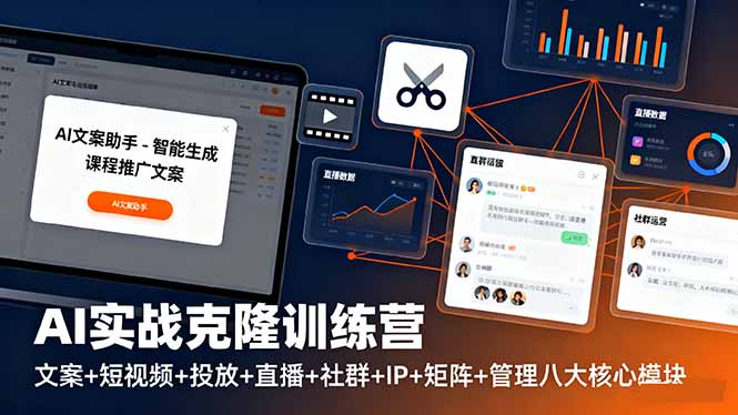 AI实战克隆训练营：文案+短视频+投放+直播+社群+IP+矩阵+管理八大核心模块-HEIXMI（中国站）