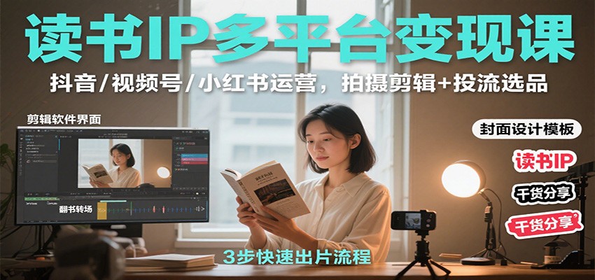 读书IP多平台变现课：抖音/视频号/小红书运营，拍摄剪辑+投流选品-HEIXMI（中国站）