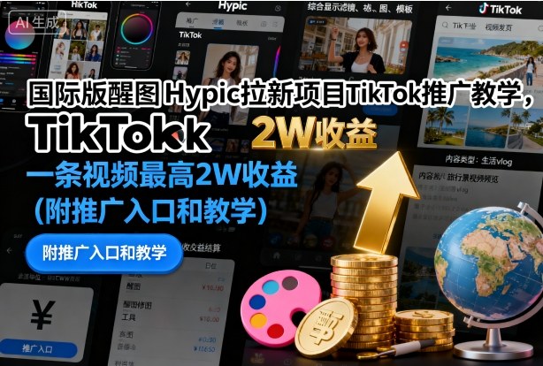 国际版醒图Hypic拉新项目TikTok推广教学，一条视频最高2W收益(附推广入口和教学)-HEIXMI（中国站）