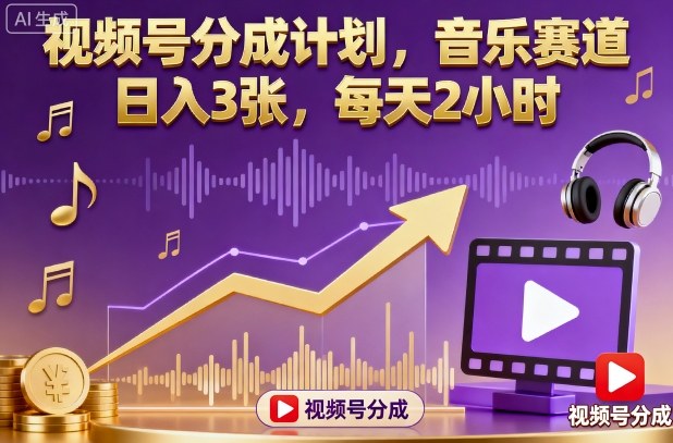 视频号分成计划，音乐赛道，日入3张，每天2小时-HEIXMI（中国站）