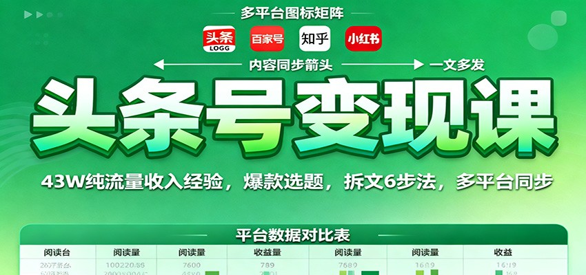 头条号变现课：43W纯流量收入经验，爆款选题，拆文6步法，多平台同步-HEIXMI（中国站）