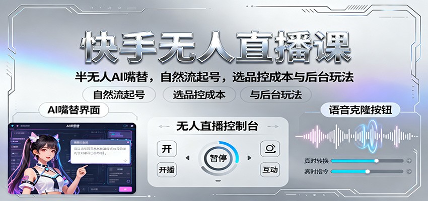 快手无人直播课：半无人AI嘴替，自然流起号，选品控成本与后台玩法-HEIXMI（中国站）