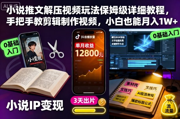 小说推文解压视频玩法保姆级详细教程，手把手教剪辑制作视频，小白也能月入1W+-HEIXMI（中国站）