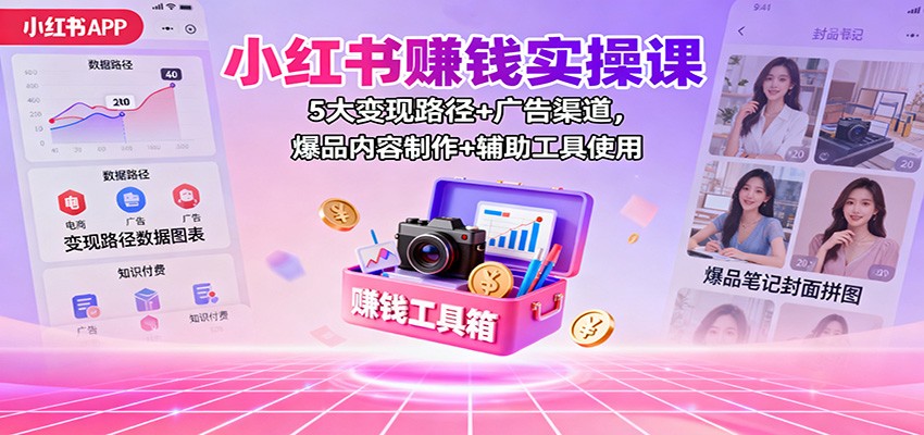 小红书赚钱实操课：5大变现路径+广告渠道，爆品内容制作+辅助工具使用-HEIXMI（中国站）
