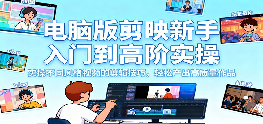 电脑版剪映新手入门到高阶实操，实操不同风格视频的剪辑技巧，轻松产出高质量作品-HEIXMI（中国站）