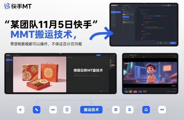 某团队11月5日快手MT搬运技术，带货和影视都可以操作，不保证百分百同框，自测-HEIXMI（中国站）