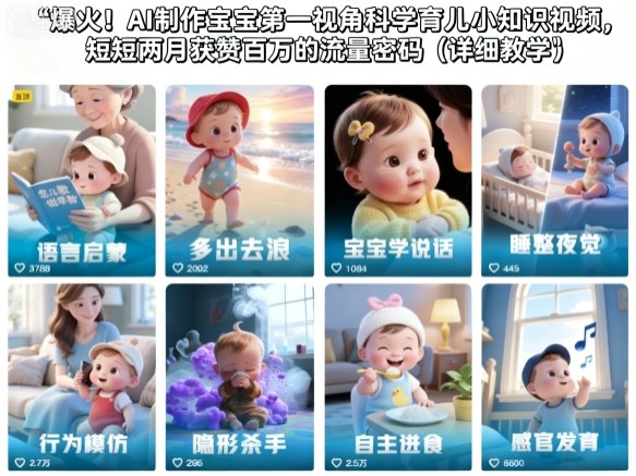 爆火！AI制作宝宝第一视角科学育儿小知识视频，短短两月获赞百万的流量密码(详细教学)-HEIXMI（中国站）