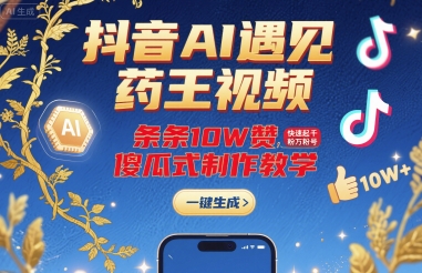 抖音AI遇见药王视频，条条10W赞，快速起千粉万粉号，傻瓜式制作教学-HEIXMI（中国站）