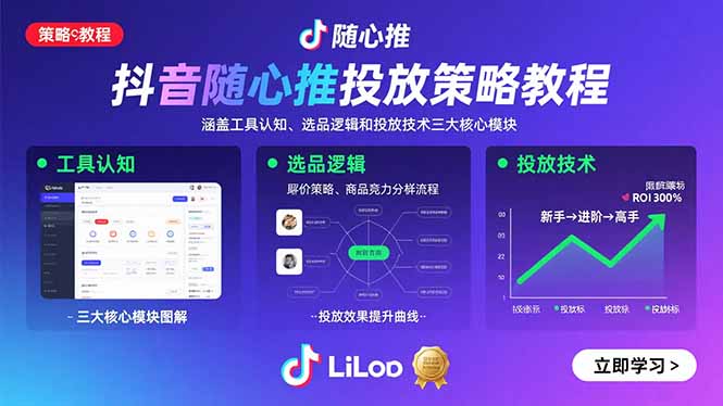 抖音随心推投放策略教程：涵盖工具认知、选品逻辑和投放技术三大核心模块-HEIXMI（中国站）