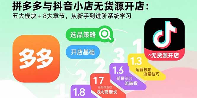 拼多多与抖音小店无货源开店：五大模块+8大章节，从新手到进阶系统学习-HEIXMI（中国站）
