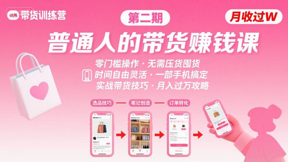 小红书带货第二期训练营，普通人月收过W的带货课，时间自由，零门槛无压货，一部手机即可操作-HEIXMI（中国站）