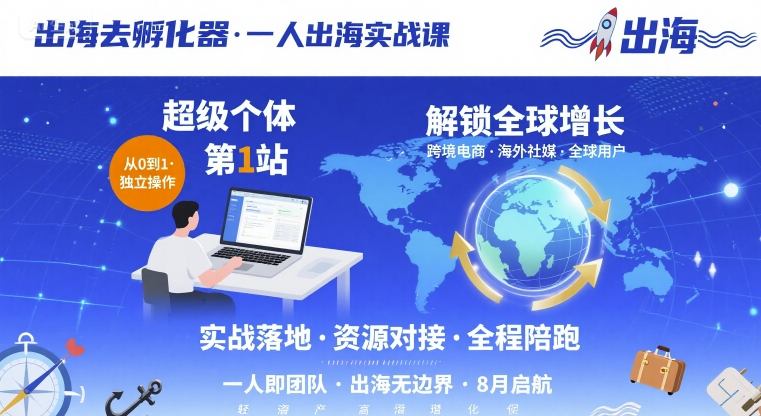 出海去孵化器，一人出海实战课，​超级个体第1站，解锁全球增长-HEIXMI（中国站）