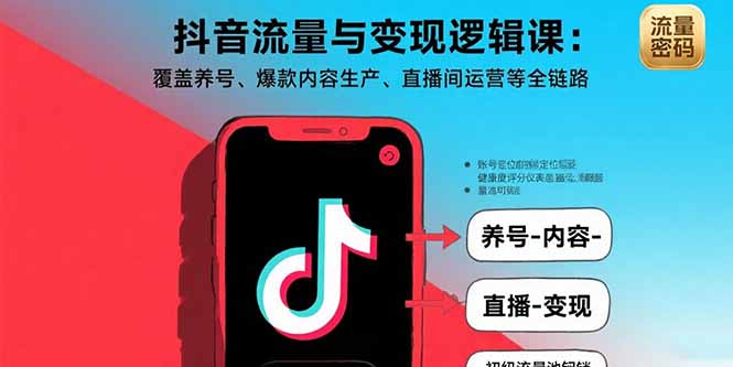 抖音流量与变现逻辑课：覆盖养号、爆款内容生产、直播间运营等全链路-HEIXMI（中国站）