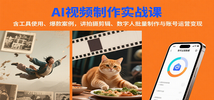 AI视频制作实战：含工具使用、爆款案例，讲拍摄剪辑、数字人批量制作与账号运营变现-HEIXMI（中国站）
