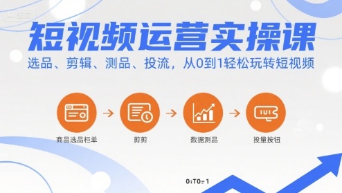 短视频运营实操课，选品、剪辑、测品、投流，从0到1轻松玩转短视频-HEIXMI（中国站）