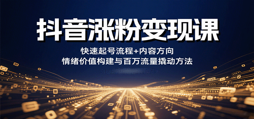 抖音涨粉变现课，快速起号流程+内容方向+情绪价值构建与百万流量撬动方法-HEIXMI（中国站）