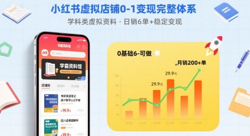 小红书虚拟店铺0-1变现完整体系：卖学科类虚拟资料，一天6张+，很稳定【已完结】-HEIXMI（中国站）