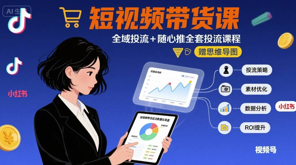 最新短视频带货课，全域投流+随心推全套投流课程+思维导图-HEIXMI（中国站）